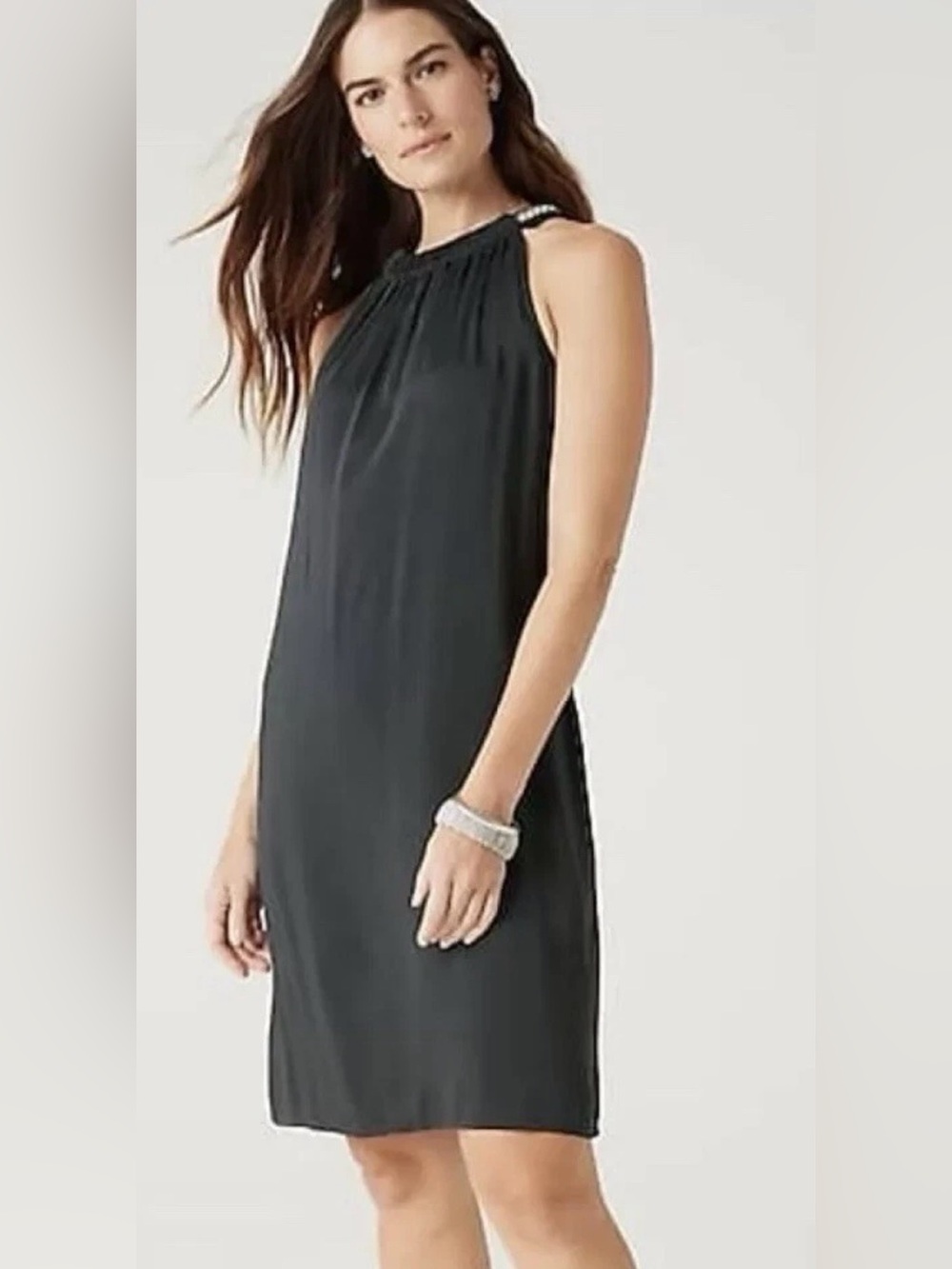 J.Jill Embellished Halter-Neck Dress Greystone M 100% Lenzing
